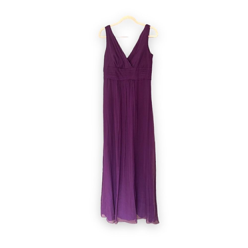 Amsale | 100% Silk Purple Empire Waist Gown (12)